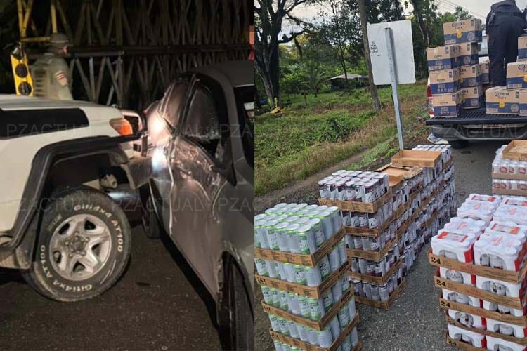 Transportaba cargamento de licor y colisionó patrulla en Osa